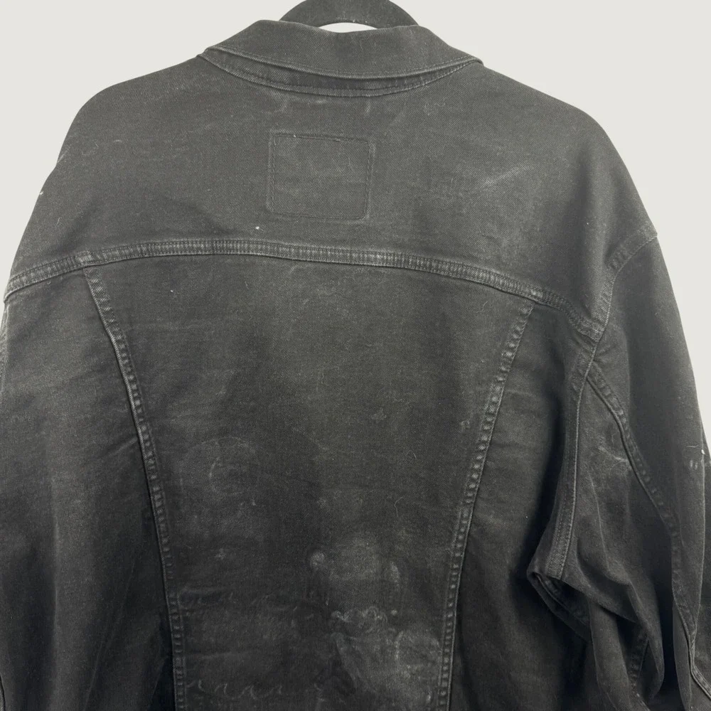 Levis Trucker Jacket Mens 3XL Black Graphic Sleeve Streetwear Custom Denim